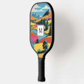 明るいポップ・アートのアートカラフルランドスケープモノグラムの ピックルボールラケット (左)