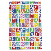 明るいポップ・アートのアートカラー音楽シンボルパターン ミディアムペーパーバッグ (裏面)