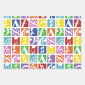 明るいポップ・アートのアートカラー音楽シンボル ラッピングペーパーシート (正面)