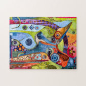 明るいポップ・アートの色のおもしろい最先端の犬ポートレート。 ジグソーパズル (横)