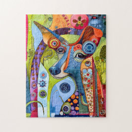 明るいポップ・アートの色のおもしろい最先端の犬ポートレート。 ジグソーパズル