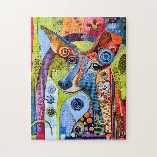 明るいポップ・アートの色のおもしろい最先端の犬ポートレート。 ジグソーパズル (縦)