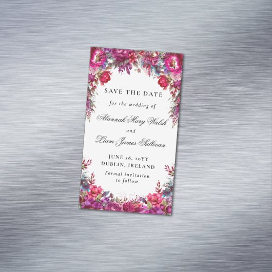 明るいマゼンタのフローラ予算セーブザデートマグネット マグネット名刺 (インサイチュ)