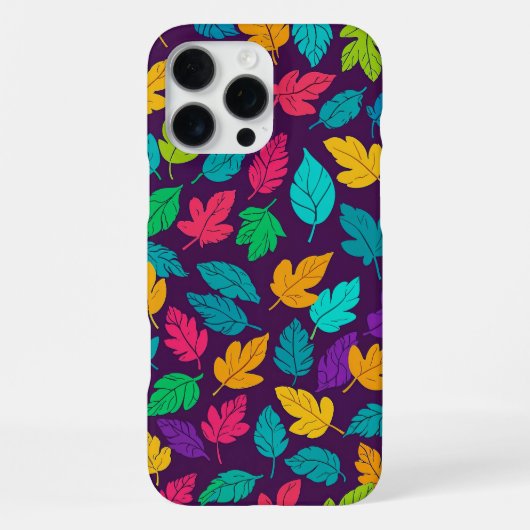 明るいマルチカラーの葉模様 ダークバックグラウンド iPhoneケース (裏面)