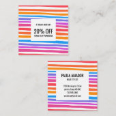 明るいミニマカラフルリストのストライプ手作り 割引カード (正面/裏面)