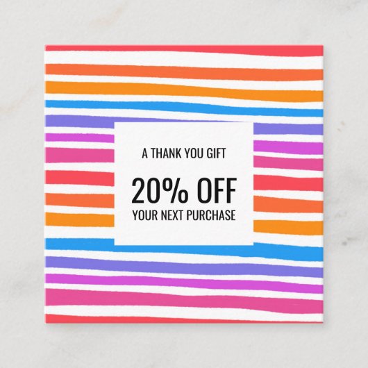 明るいミニマカラフルリストのストライプ手作り 割引カード (正面)