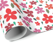 明るいミニマルピンクの赤い花 ラッピングペーパー (ロールコーナー)