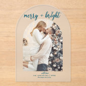明るいミニマルモダンメリーアーチクリスマスフォト アクリル招待状 (正面)