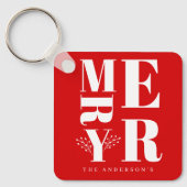 明るいミニマル赤エレガント白いメリークリスマス キーホルダー (正面)