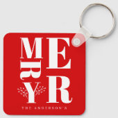 明るいミニマル赤エレガント白いメリークリスマス キーホルダー (裏面)