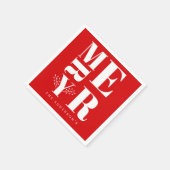 明るいミニマル赤エレガント白いメリークリスマス スタンダードカクテルナプキン (角)