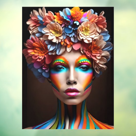 明るいメイクと花の冠を持つ女性 ウィンドウサイン (シート3)