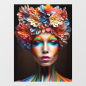 明るいメイクと花の冠を持つ女性 ウィンドウサイン (シート)