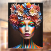 明るいメイクと花の冠を持つ女性 ウィンドウサイン (シート2)