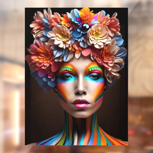 明るいメイクと花の冠を持つ女性 ウィンドウサイン (シート2)