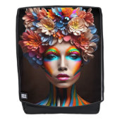 明るいメイクと花の冠を持つ女性 バックパック (正面)