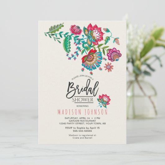 明るいメキシカンレッド&ターコイズフォークアートフローラ 招待状 (スタンド正面)