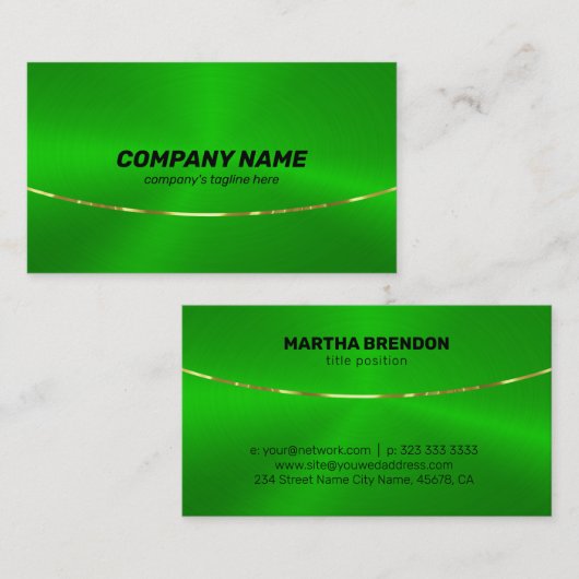 明るいメタリックの緑の金ゴールドアクセント 名刺 (正面/裏面)