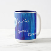 明るいメッセージを添えた、美しい青いタンポポ ツートーンマグカップ (正面右)