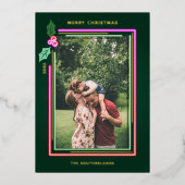 明るいメリーおもしろいネオンサインのクリスマスライト写真 箔シーズンカード (正面)