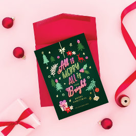 明るいメリーおもしろいネオンサインのクリスマスライト写真 箔シーズンカード