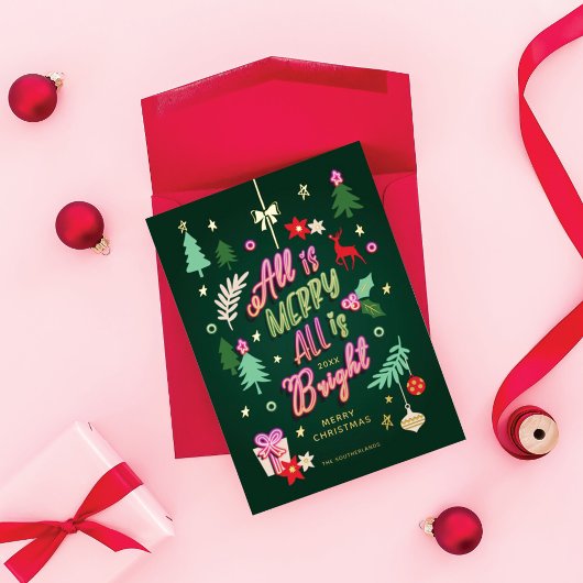 明るいメリーおもしろいネオンサインのクリスマスライト写真 箔シーズンカード