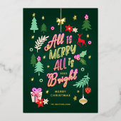 明るいメリーおもしろいネオンサインのクリスマスライト写真 箔シーズンカード (正面)
