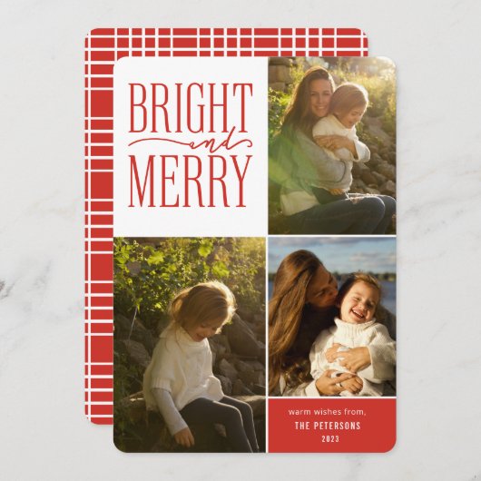 明るいメリーとモダンミニマルクリスマスの写真 シーズンカード (正面/裏面)