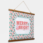 明るいメリーと明るい | レトロピンクアンドレッドホリー 吊り下げ型タペストリー (傾斜あり)