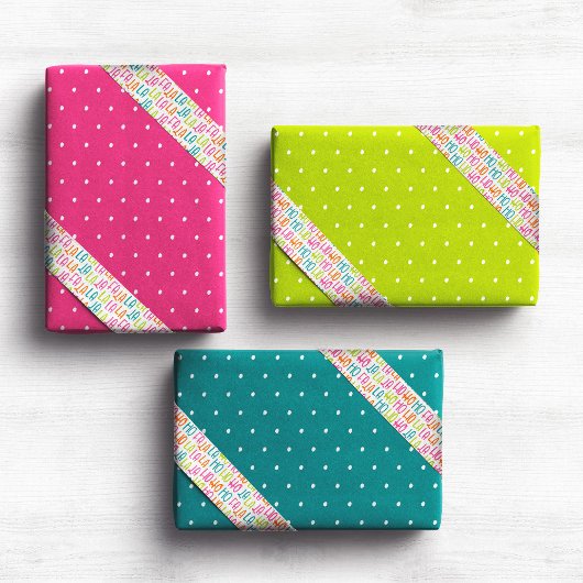 明るいメリーカラフルドットのクリスマス休暇 ラッピングペーパーシート