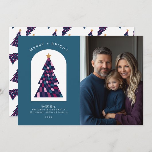 明るいメリークはっきりしたリスマスのツリー写真 シーズンカード (正面/裏面)