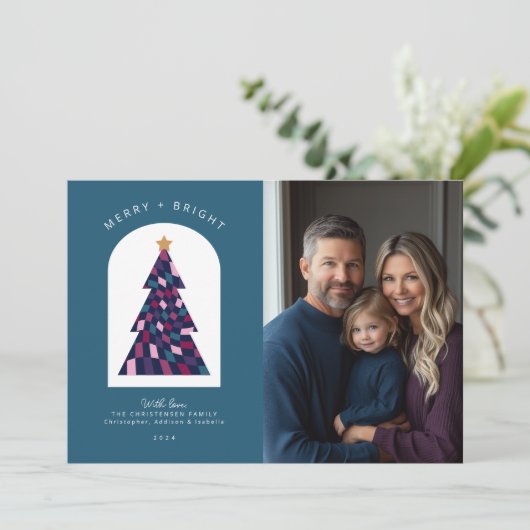 明るいメリークはっきりしたリスマスのツリー写真 シーズンカード (スタンド正面)