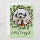 明るいメリークモダンリスマスブランチ写真グリーン シーズンカード (正面)