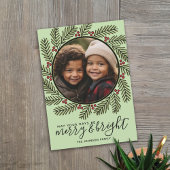 明るいメリークモダンリスマスブランチ写真グリーン シーズンカード