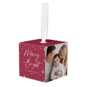 明るいメリークランベリーの写真 キューブオーナメント (正面アングル)