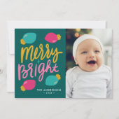 明るいメリークリスマカラフルスライト写真 シーズンカード (正面)