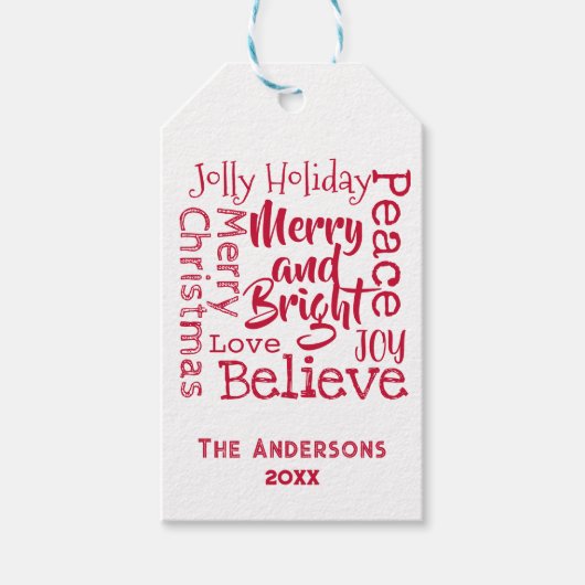 明るいメリークリスマスのことわざは赤 ギフトタグ (正面)