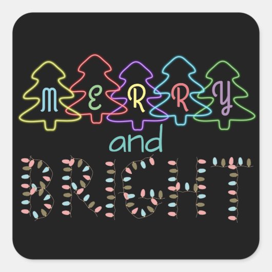 明るいメリークリスマスのライトスクエアステッカー スクエアシール (正面)