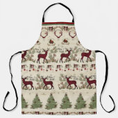 明るいメリークリスマスの松の木の鹿の素朴木 エプロン (正面)