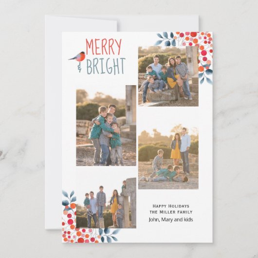 明るいメリークリスマスの4枚の写真コラージュのカード 招待状 (正面)
