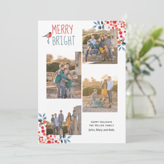 明るいメリークリスマスの4枚の写真コラージュのカード 招待状 (スタンド正面)