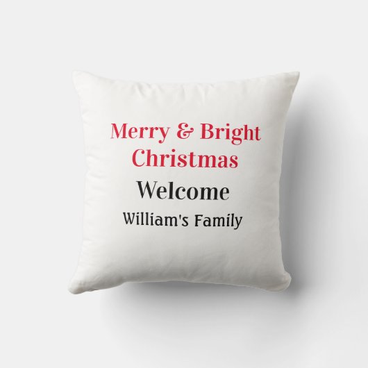 明るいメリークリスマスは家族の名前を歓迎の喜びを追加 クッション (裏面)