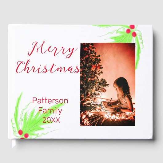 明るいメリークリスマスは家族の名前を歓迎の喜びを追加 ゲストブック (正面)