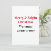 明るいメリークリスマスは家族の名前を歓迎の喜びを追加 シーズンカード (スタンド正面)