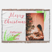 明るいメリークリスマスは家族の名前を歓迎の喜びを追加 スローブランケット (正面)
