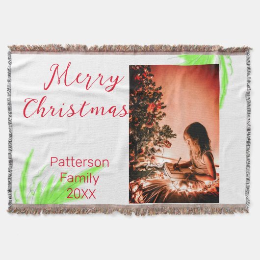 明るいメリークリスマスは家族の名前を歓迎の喜びを追加 スローブランケット (正面)