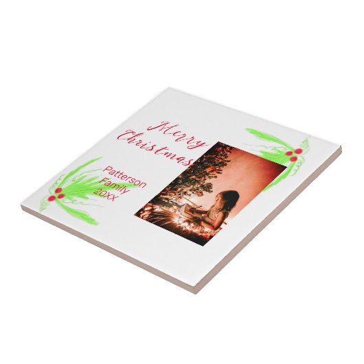 明るいメリークリスマスは家族の名前を歓迎の喜びを追加 タイル (側面)