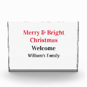 明るいメリークリスマスは家族の名前を歓迎の喜びを追加 フォトブロック (正面)