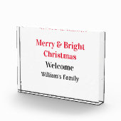 明るいメリークリスマスは家族の名前を歓迎の喜びを追加 フォトブロック (右)