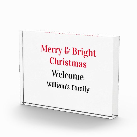明るいメリークリスマスは家族の名前を歓迎の喜びを追加 フォトブロック (右)